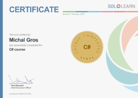Certificate c# Sololearn C-Sharp 2018 no:#1080-2181562